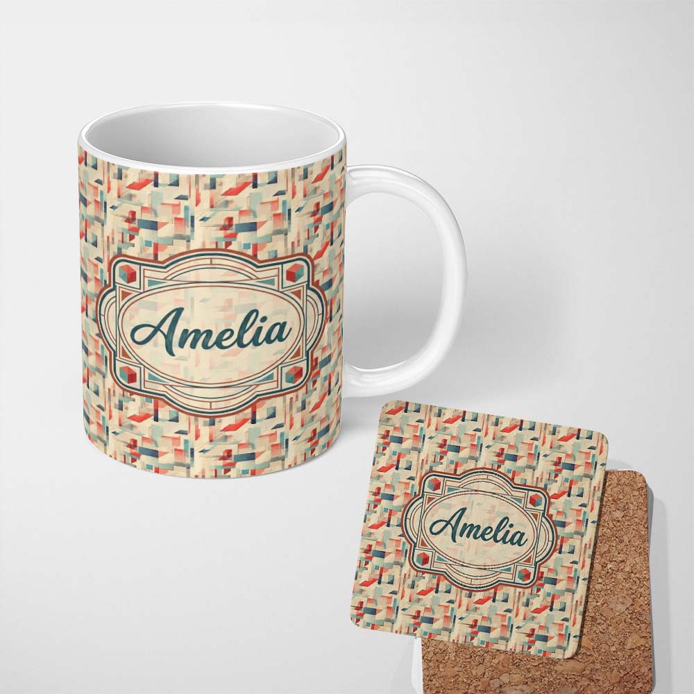 Personalized Custom Name Textured Abstract Brush Shapes Neutral Seamless Pattern Name Cute 11oz Ceramic Coffee Tea Mug White Large Handle
