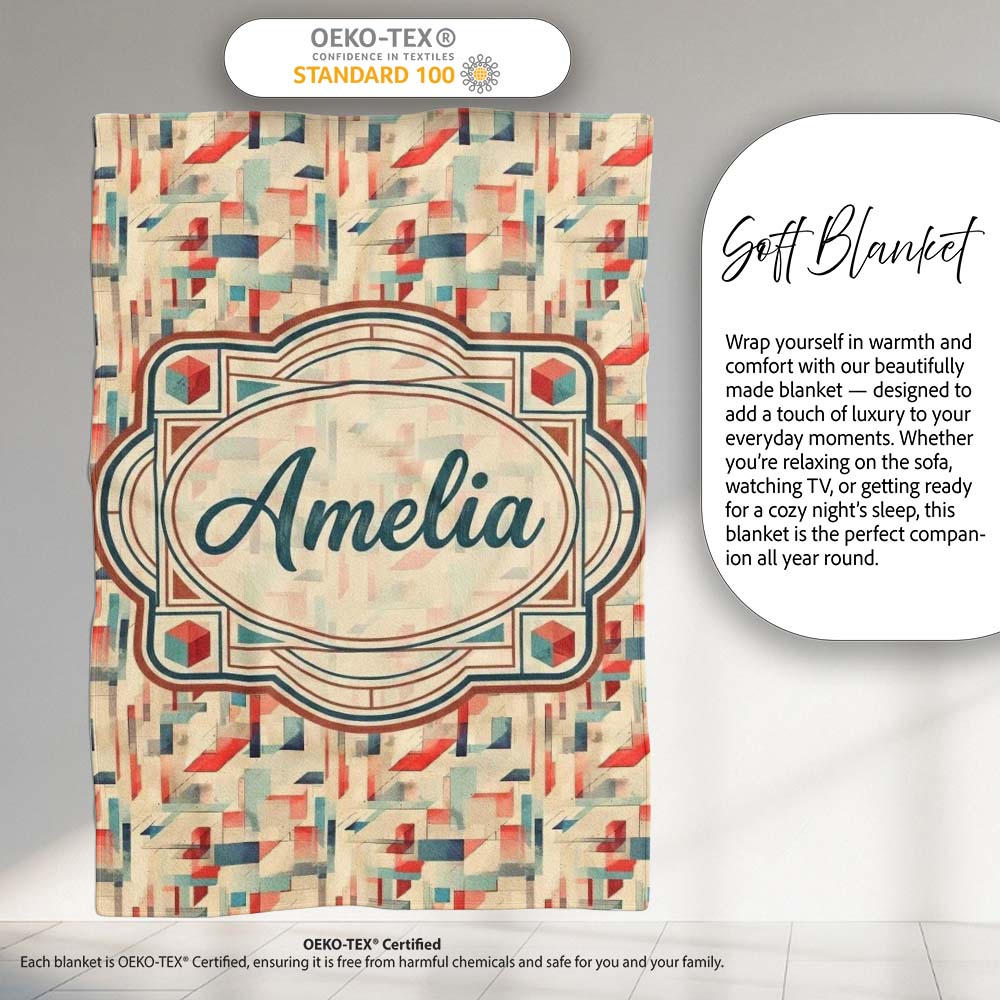 Textured Abstract Brush Shapes Neutral Seamless Pattern Name Cute Personalised Custom Name Super Soft Fleece Blanket Bed Sofa Throw