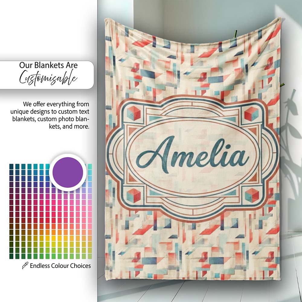 Textured Abstract Brush Shapes Neutral Seamless Pattern Name Cute Personalised Custom Name Super Soft Fleece Blanket Bed Sofa Throw