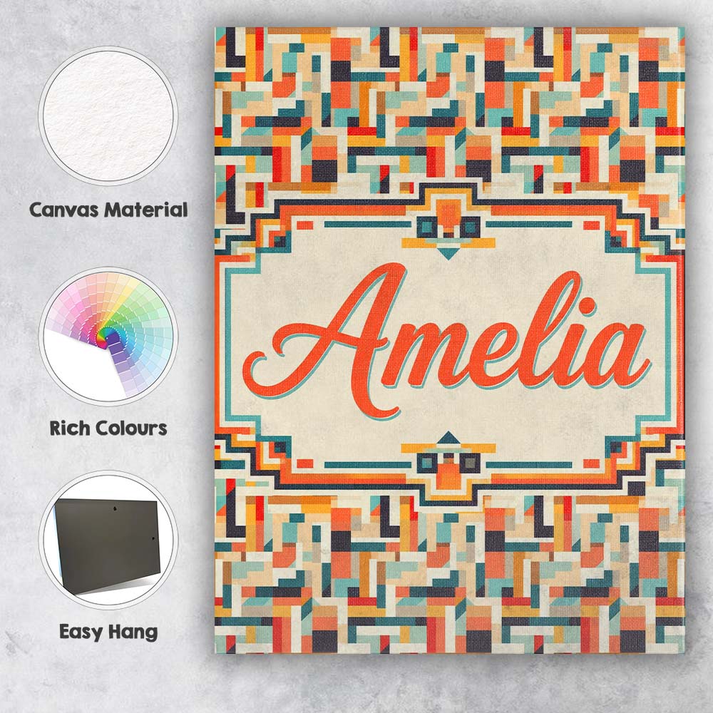 Personalised Name Color Block Geometric Custom Modern Room Accent Elegant Feature Canvas Wall Art Print Decor Picture Ready to Hang