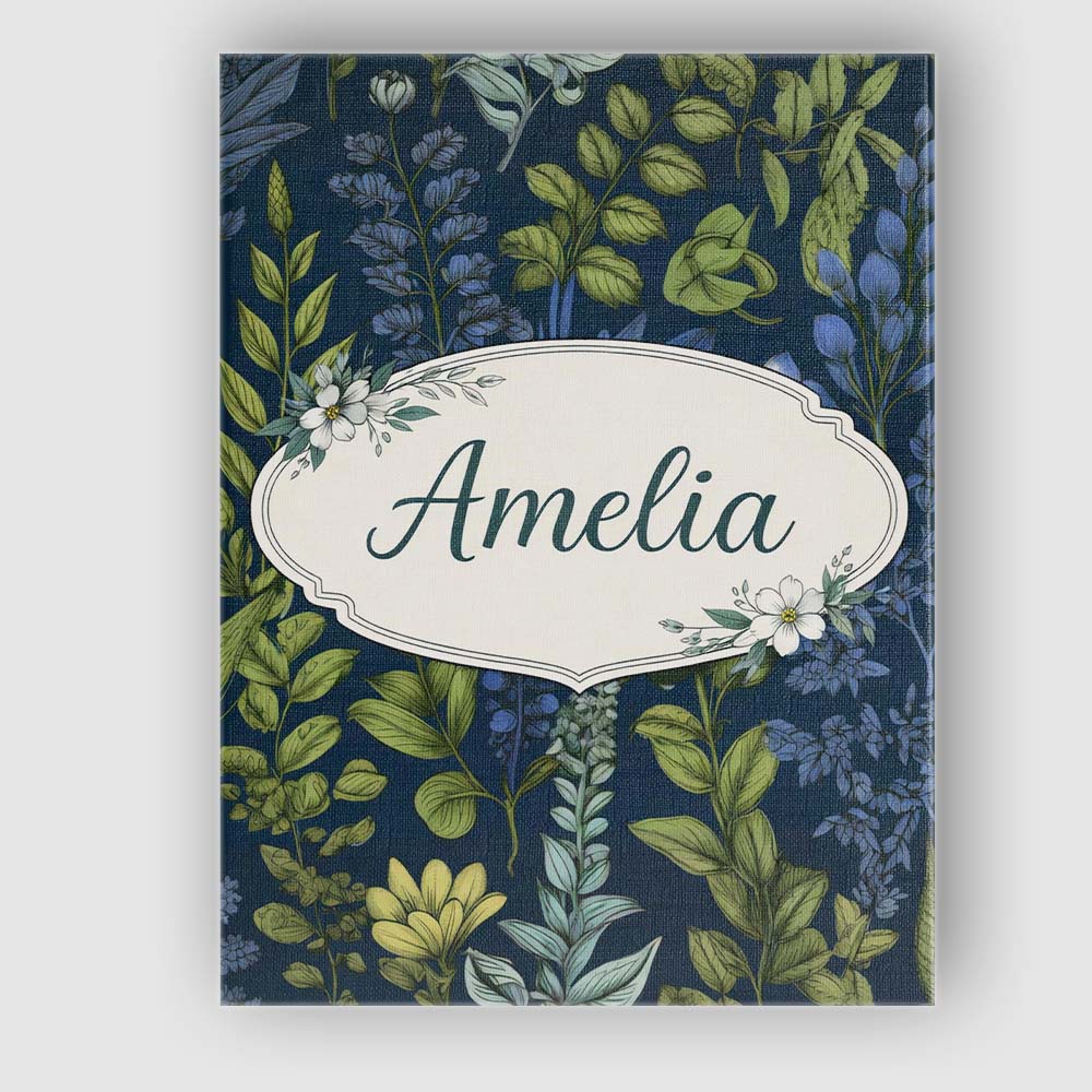 Personalised Name Elegant Botanical Leaves Blue Green Floral Seamless Custom Home Unique Canvas Wall Art Print Decor Picture Ready to Hang