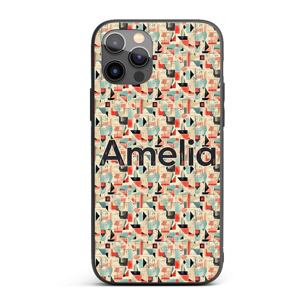 Bright Modern Cubist Abstract Printed Design Custom Name Protective Phone Case Mobile Cover Durable Everyday Smartphone Shock Resistant