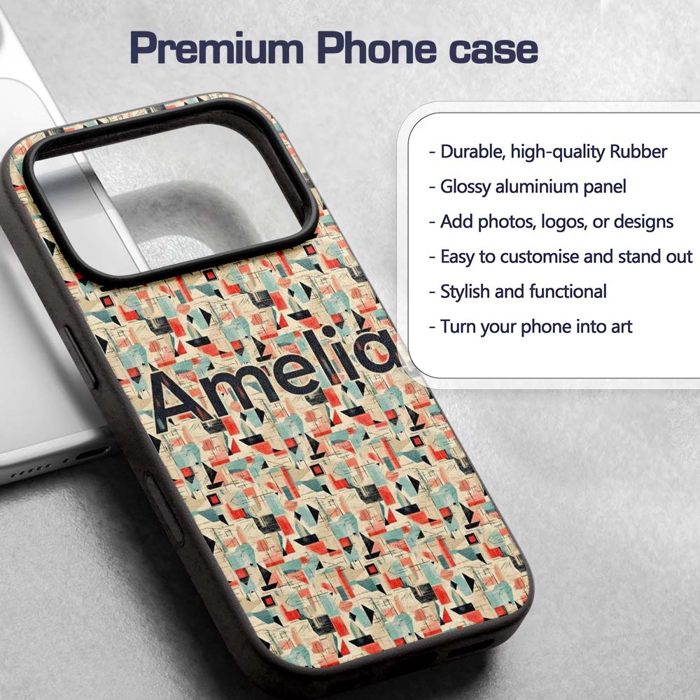 Bright Modern Cubist Abstract Printed Design Custom Name Protective Phone Case Mobile Cover Durable Everyday Smartphone Shock Resistant