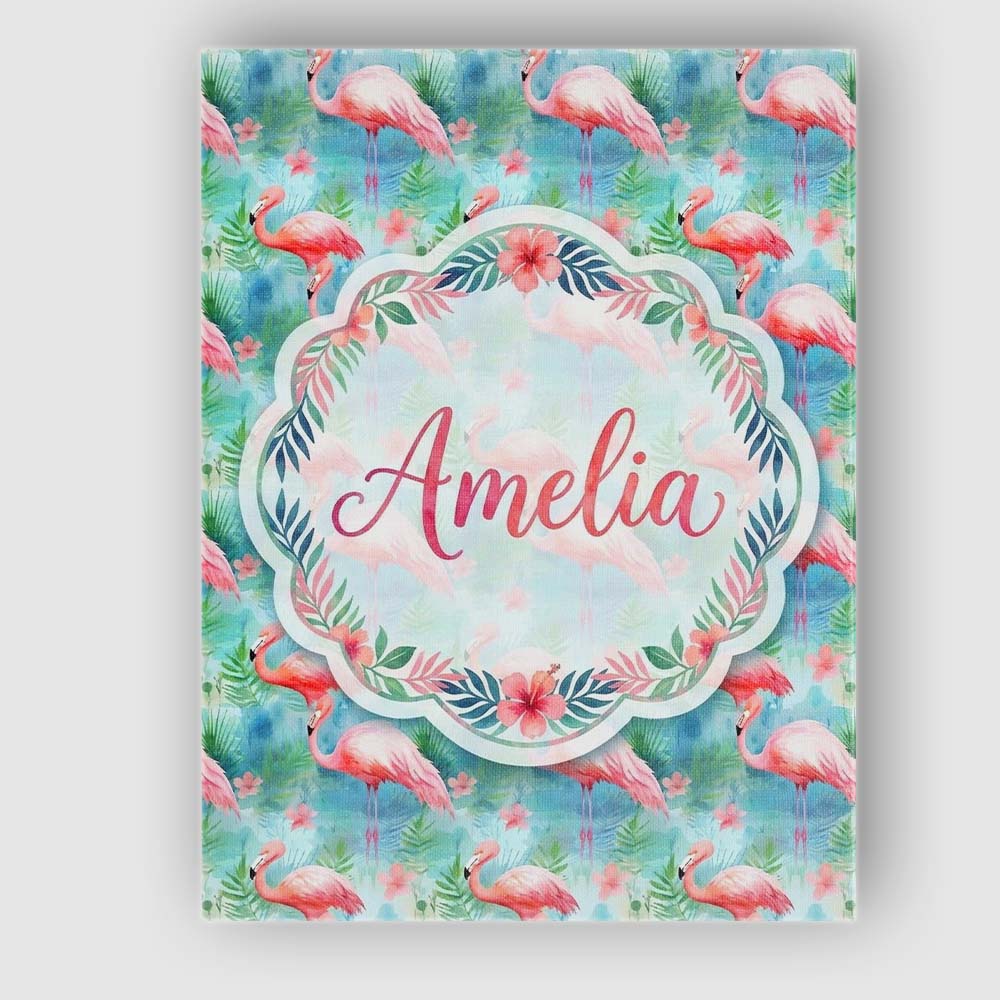 Personalised Name Tropical Pink Flamingo Custom Unique Gift Idea Elegant Feature Canvas Wall Art Print Decor Picture Ready to Hang