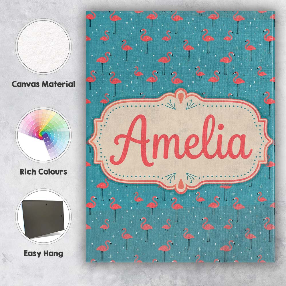 Personalised Name Minimal Flamingo Birds Custom Unique Gift Idea Elegant Feature Canvas Wall Art Print Decor Picture Ready to Hang