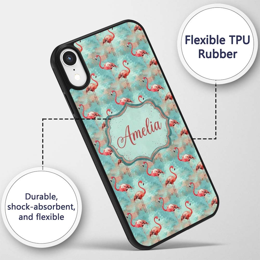 Artistic Flamingo Birds Paint Splash Background Custom Name Protective Phone Case Mobile Cover Durable Everyday Smartphone Shock Resistant