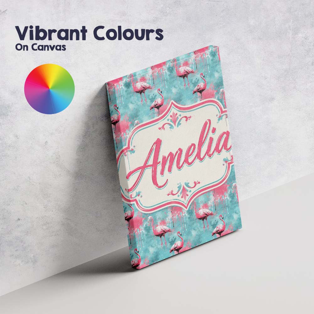 Personalised Name Grunge Style Flamingo Custom Modern Room Accent Elegant Feature Canvas Wall Art Print Decor Picture Ready to Hang