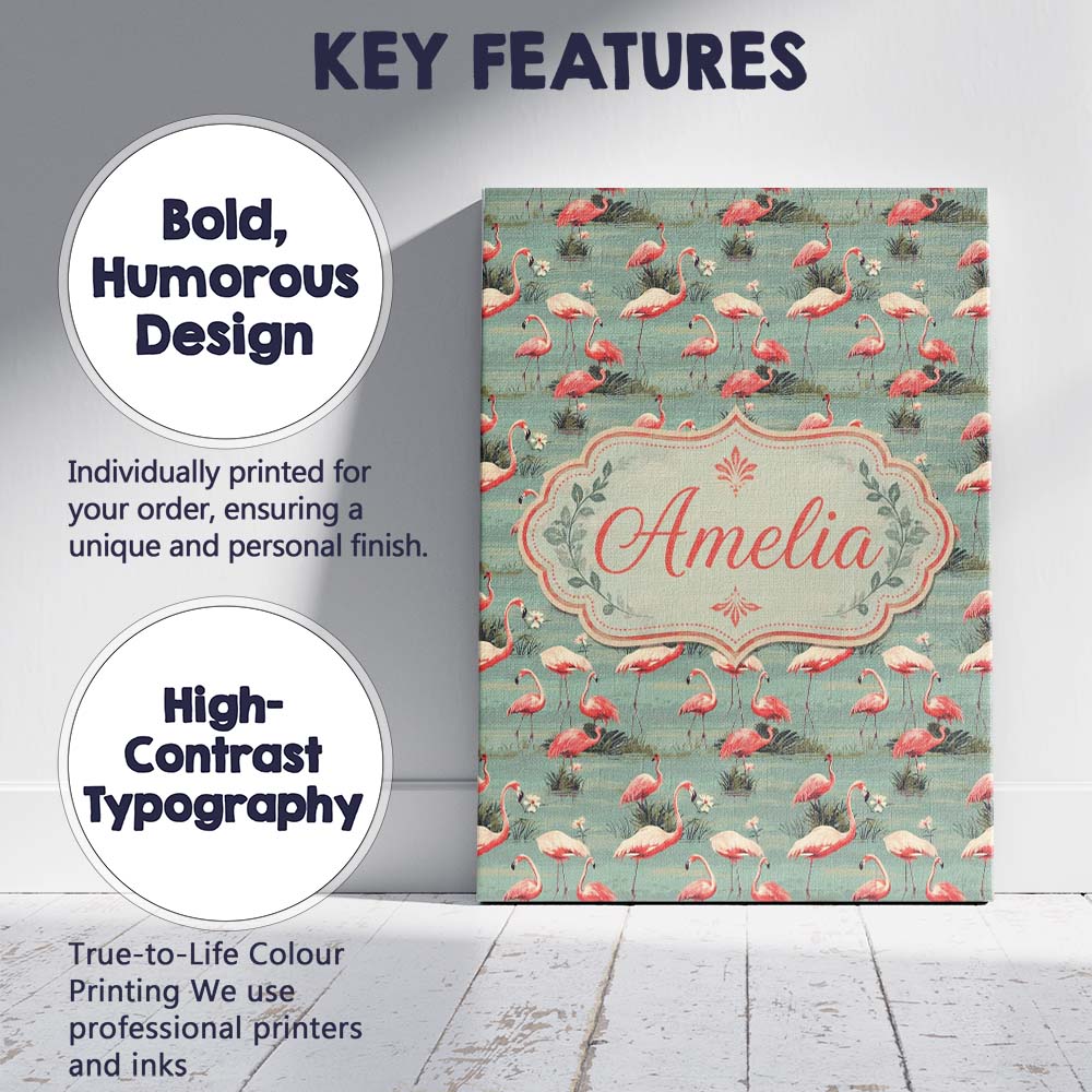 Personalised Name Elegant Flamingo Birds Custom Interior Decorative Contemporary Canvas Wall Art Print Decor Picture Ready to Hang