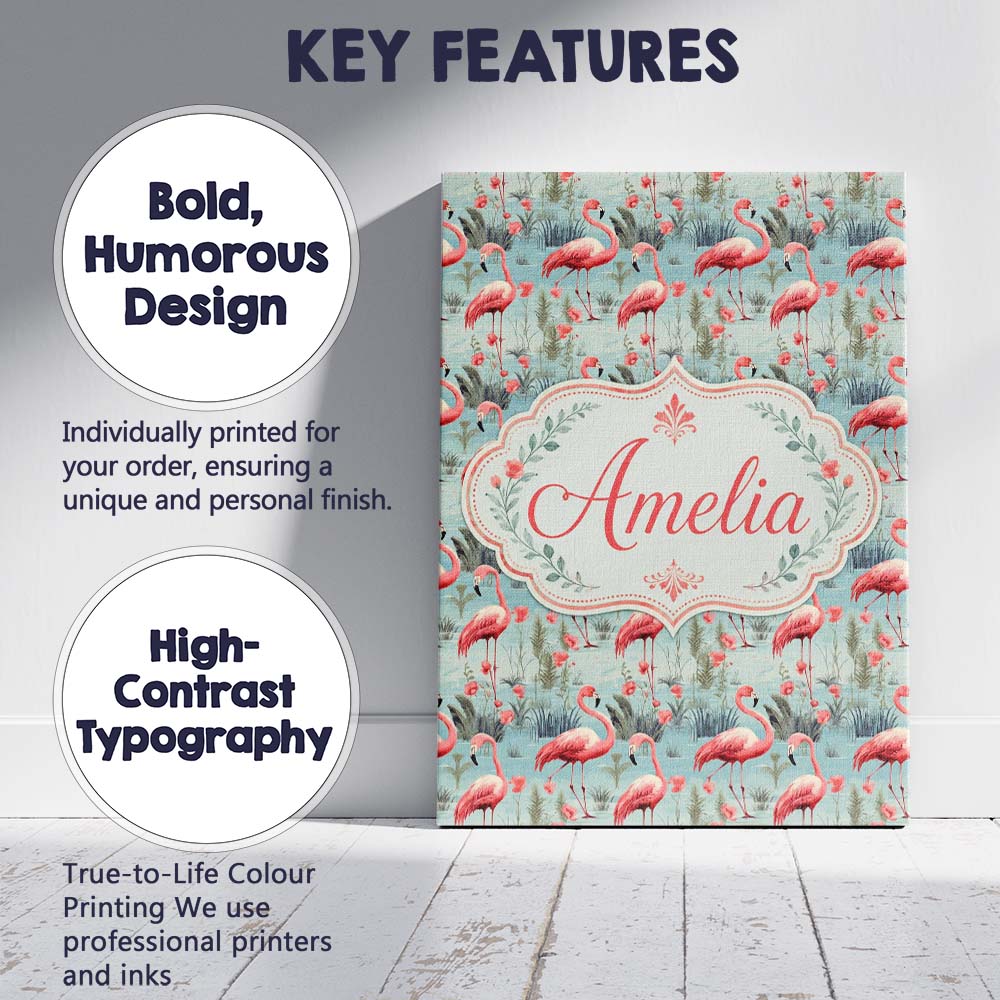 Personalised Name Elegant Flamingo Birds Custom Interior Decorative Contemporary Canvas Wall Art Print Decor Picture Ready to Hang