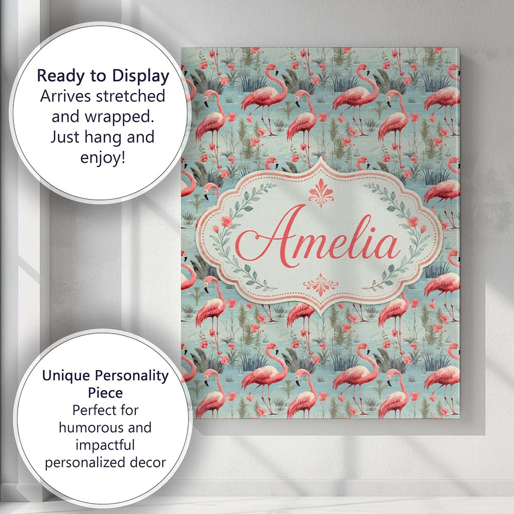 Personalised Name Elegant Flamingo Birds Custom Interior Decorative Contemporary Canvas Wall Art Print Decor Picture Ready to Hang