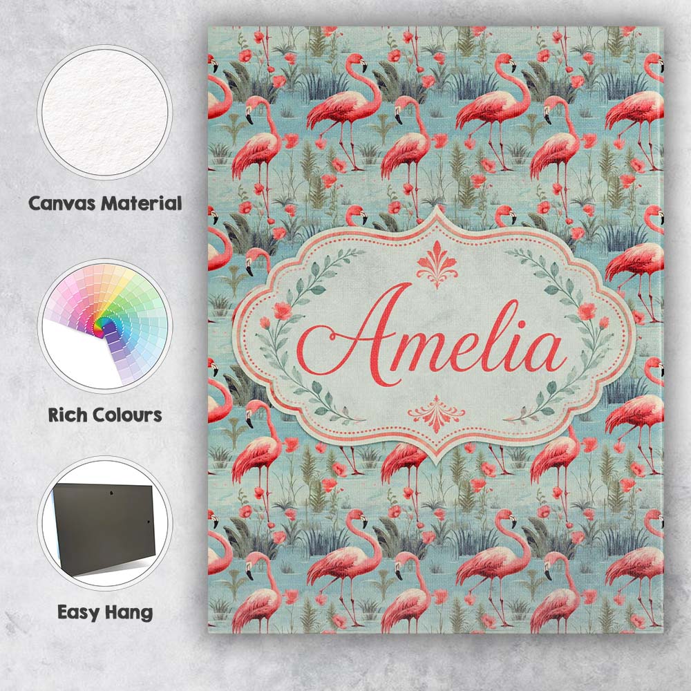 Personalised Name Elegant Flamingo Birds Custom Interior Decorative Contemporary Canvas Wall Art Print Decor Picture Ready to Hang