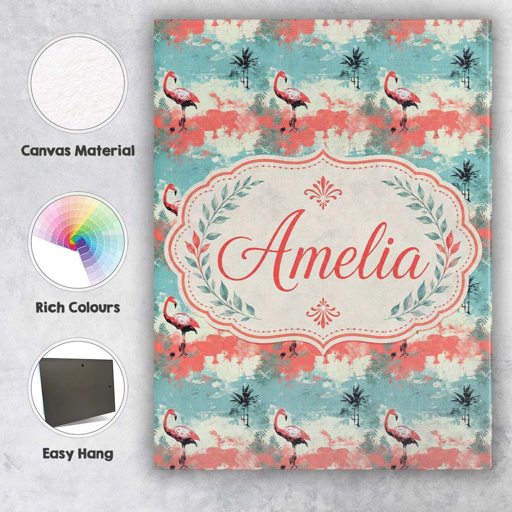 Personalised Name Artistic Flamingo Silhouettes with Abstract Premium Decorative Design Canvas Wall Art Print Decor Picture Ready to Hang