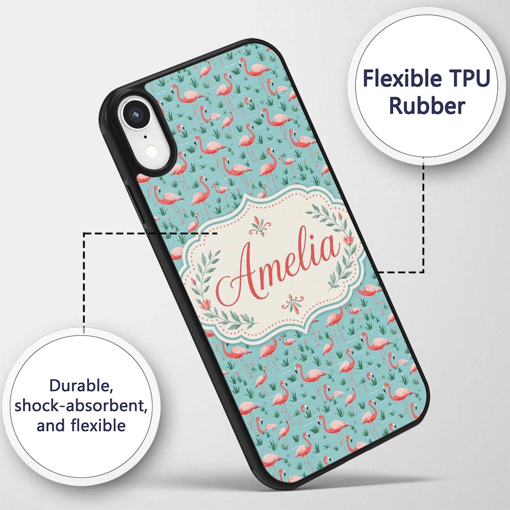 Classic Flamingo Birds in Marshland Setting Printed Design Custom Name Protective Phone Case Mobile Cover Durable Smartphone Shock Resistant