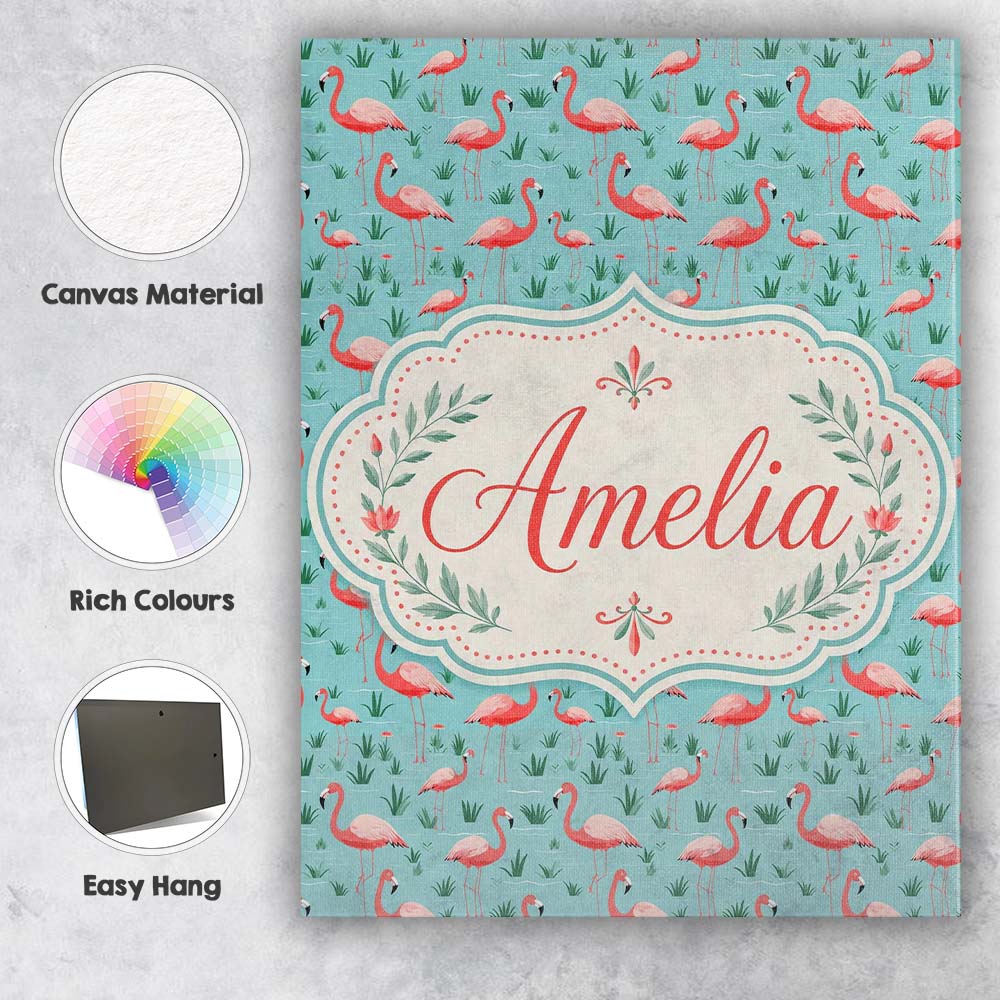 Personalised Name Classic Flamingo Birds in Custom Bespoke Interior Contemporary Canvas Wall Art Print Decor Picture Ready to Hang
