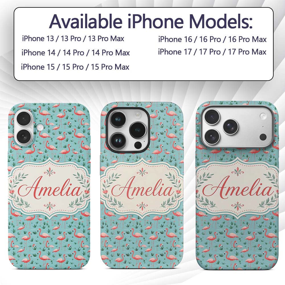 Classic Flamingo Birds in Marshland Setting Printed Design Custom Name Protective Phone Case Mobile Cover Durable Smartphone Shock Resistant