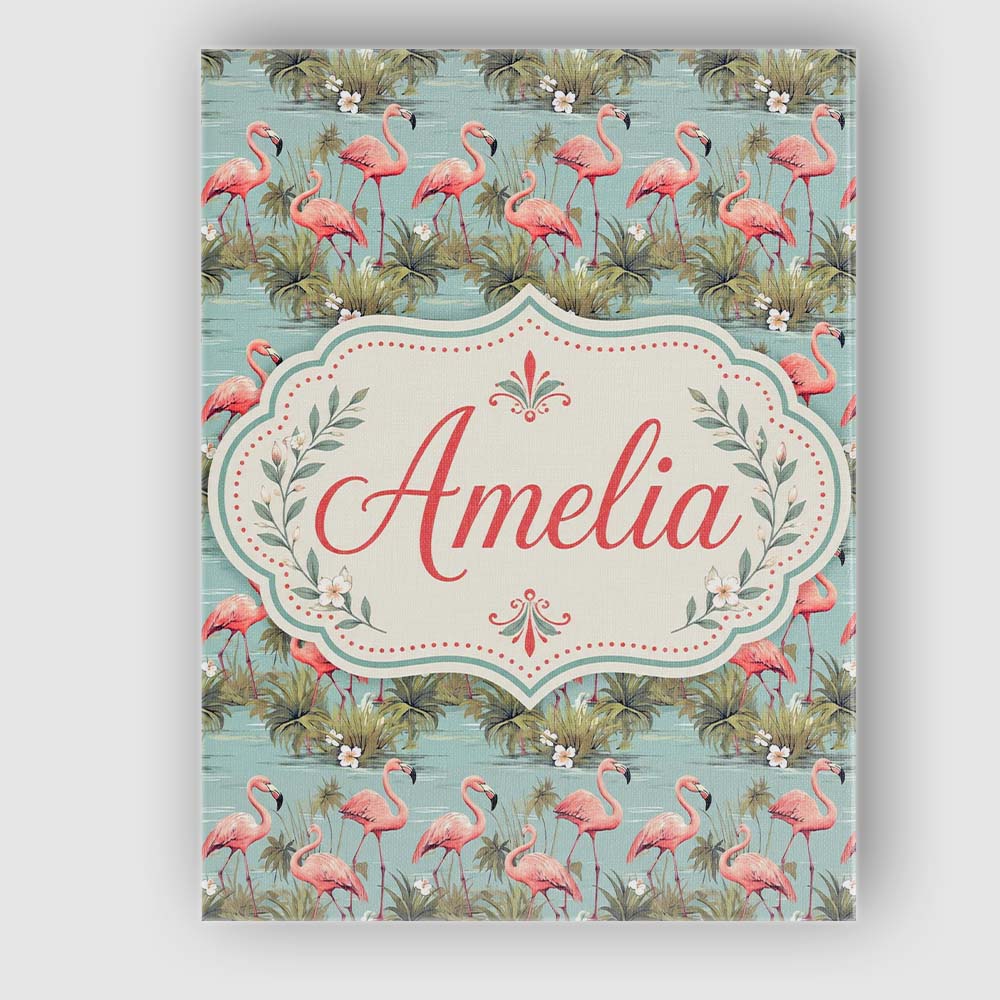 Personalised Name Soft Pink Flamingo Birds Custom Unique Gift Idea Elegant Feature Canvas Wall Art Print Decor Picture Ready to Hang
