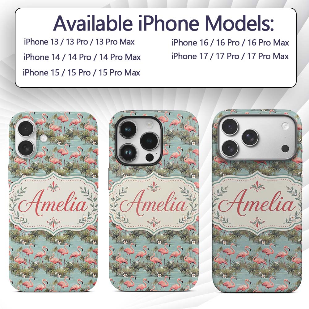 Soft Pink Flamingo Birds in Calm Water Scene Custom Name Protective Phone Case Mobile Cover Durable Everyday Smartphone Shock Resistant