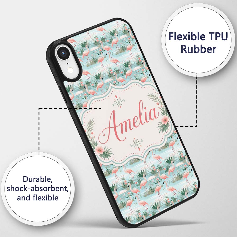 Delicate Flamingo Birds with Soft Floral Water Custom Name Protective Phone Case Mobile Cover Durable Everyday Smartphone Shock Resistant