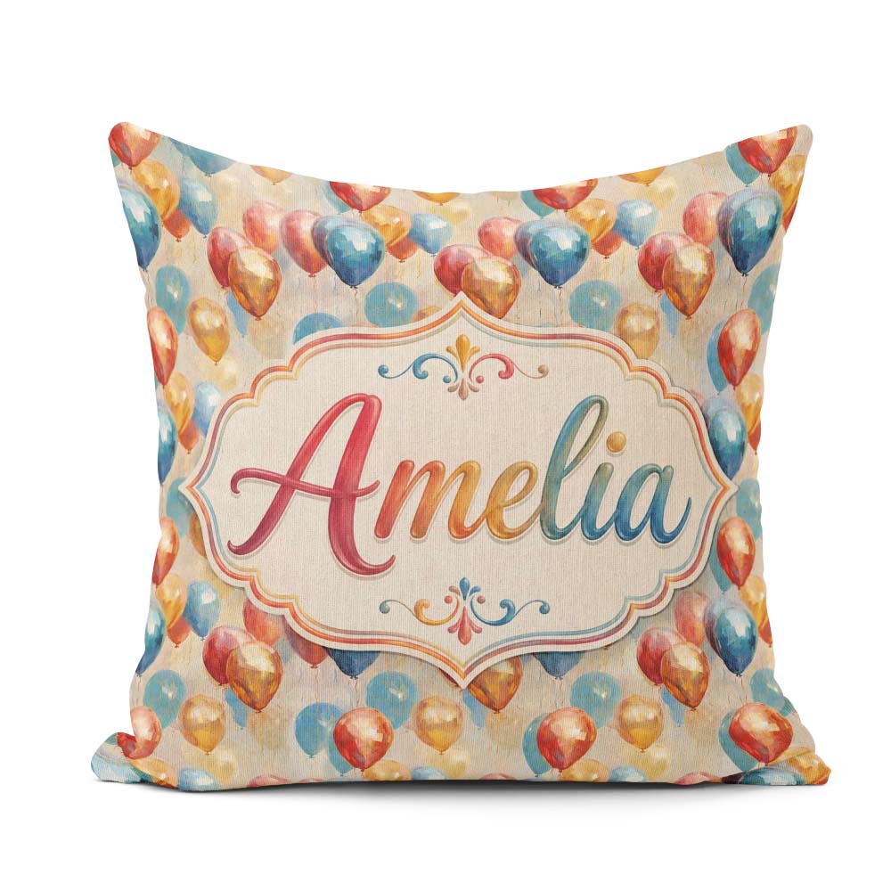 Custom Name Soft Balloon Celebration Seamless Pattern Name Cute Square Filled Cushion Throw Pillow Sofa Bed Home Decor Zip Washable UK Made