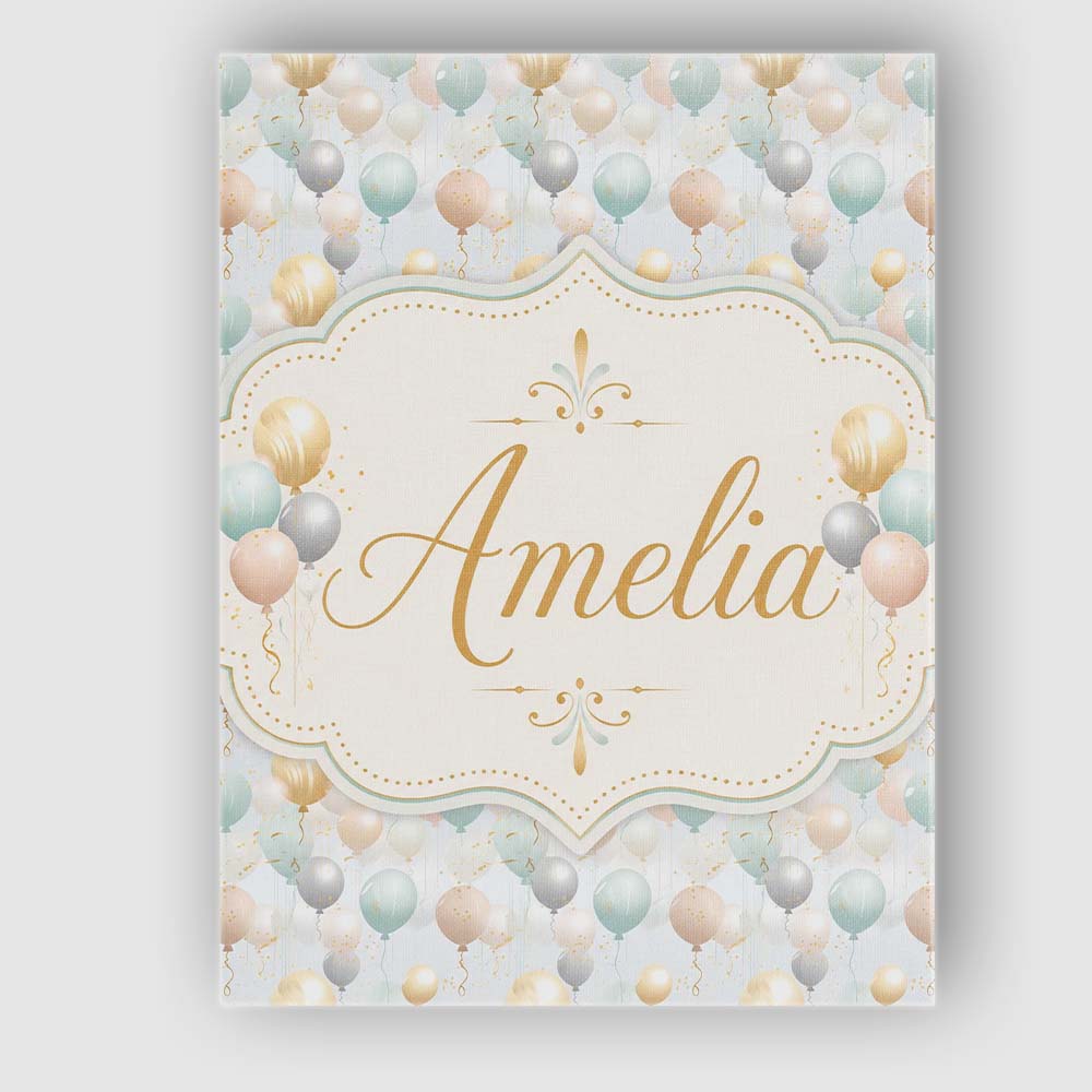 Personalised Name Elegant Pastel Balloon Custom Interior Decorative Contemporary Canvas Wall Art Print Decor Picture Ready to Hang