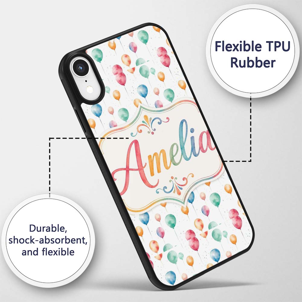 Watercolor Colorful Floating Balloons Seamless Custom Name Protective Phone Case Mobile Cover Durable Everyday Smartphone Shock Resistant