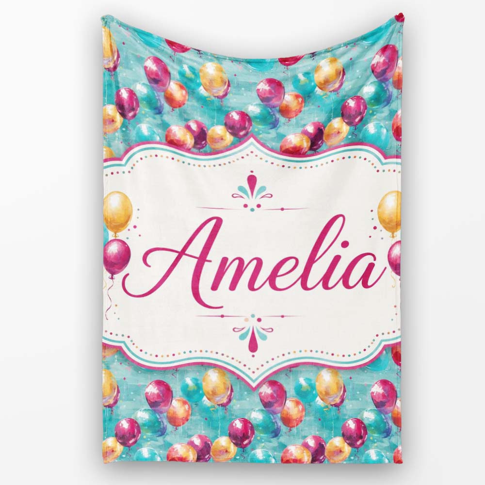 Vibrant Painted Balloon Cluster Seamless Pattern Festive Background Personalised Custom Name Super Soft Fleece Blanket Bed Sofa Throw