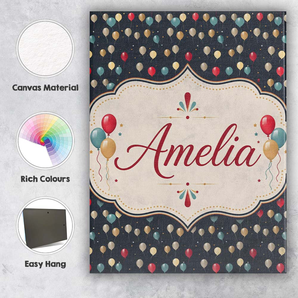 Personalised Name Dark Night Sky Balloon Custom Unique Gift Idea Elegant Feature Canvas Wall Art Print Decor Picture Ready to Hang