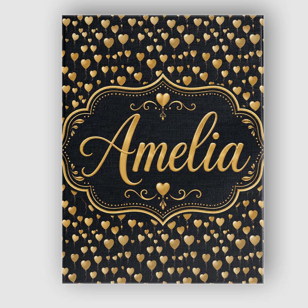 Personalised Name Golden Heart Balloon Custom Modern Room Accent Elegant Feature Canvas Wall Art Print Decor Picture Ready to Hang