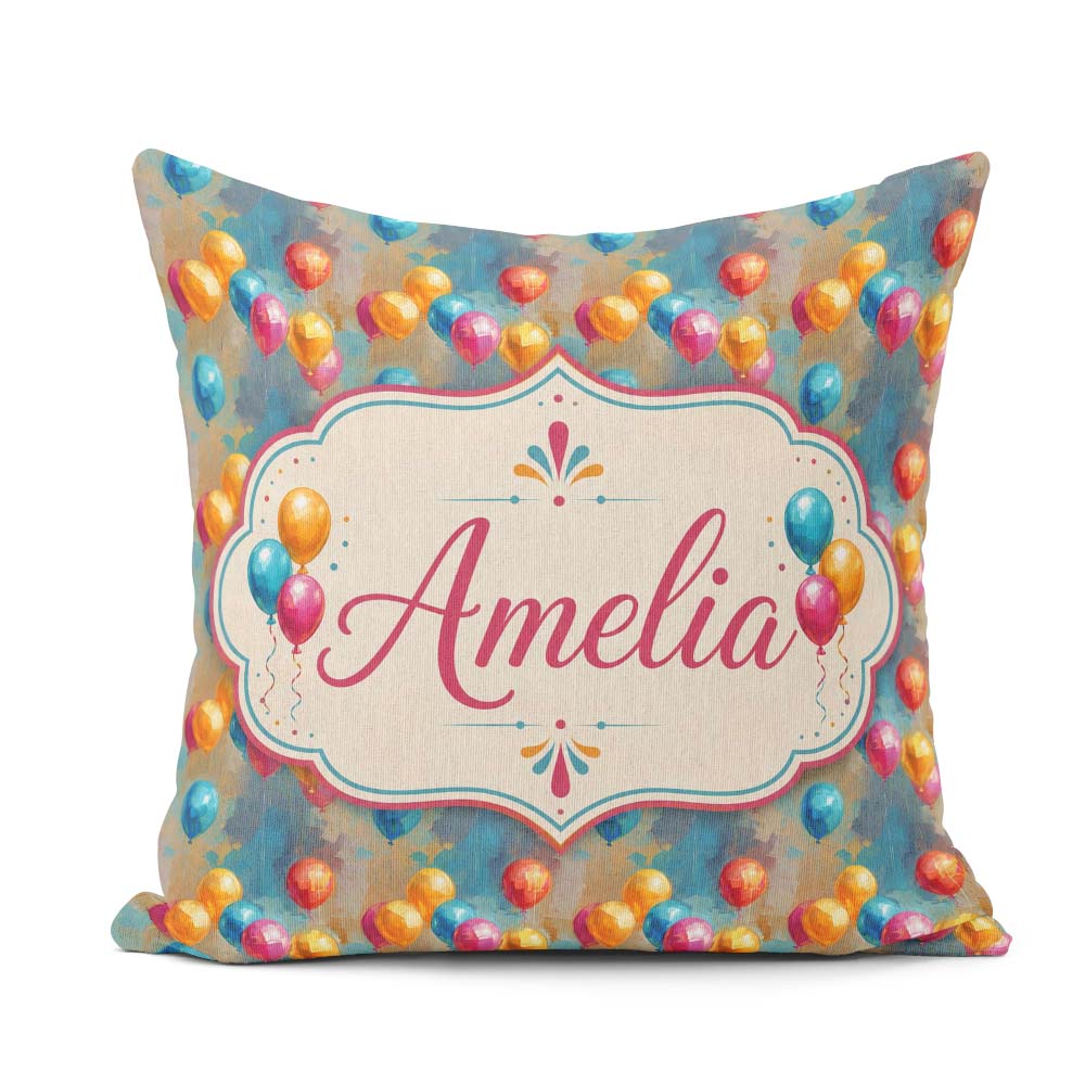Custom Name Abstract Painted Balloon Party Seamless Celebration Square Filled Cushion Throw Pillow Sofa Bed Home Decor Zip Washable UK Made