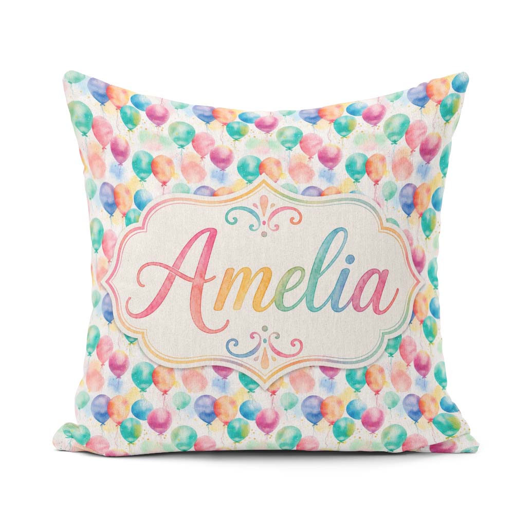 Custom Name Pastel Balloon Dreamy Seamless Pattern Light Festive Square Filled Cushion Throw Pillow Sofa Bed Home Decor Zip Washable UK Made
