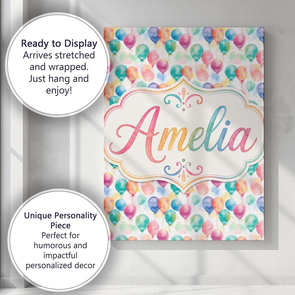 Personalised Name Soft Pastel Balloon Custom Modern Room Accent Creative Decorator Style Canvas Wall Art Print Decor Picture Ready to Hang