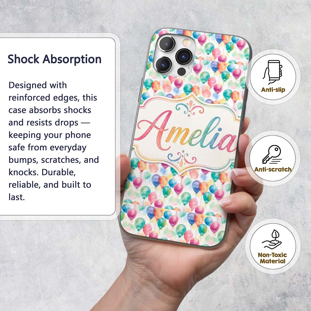 Soft Pastel Balloon Dreamy Seamless Pattern Light Custom Name Protective Phone Case Mobile Cover Durable Everyday Smartphone Shock Resistant