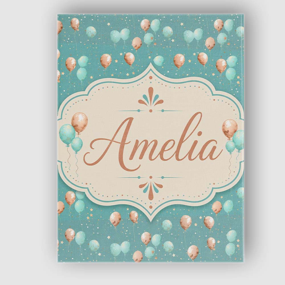 Personalised Name Teal Gold Balloon Starry Custom Unique Gift Idea Elegant Feature Canvas Wall Art Print Decor Picture Ready to Hang