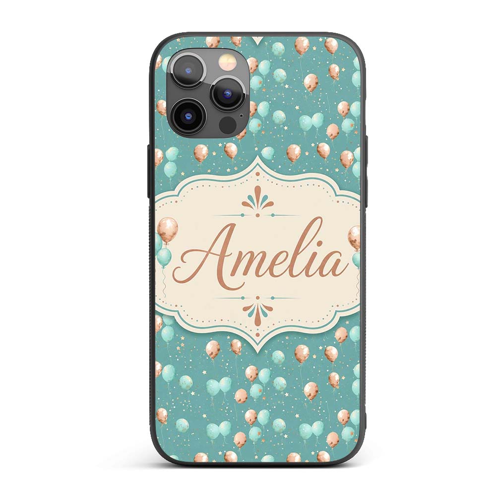 Teal Gold Balloon Starry Seamless Pattern Elegant Custom Name Protective Phone Case Mobile Cover Durable Everyday Smartphone Shock Resistant