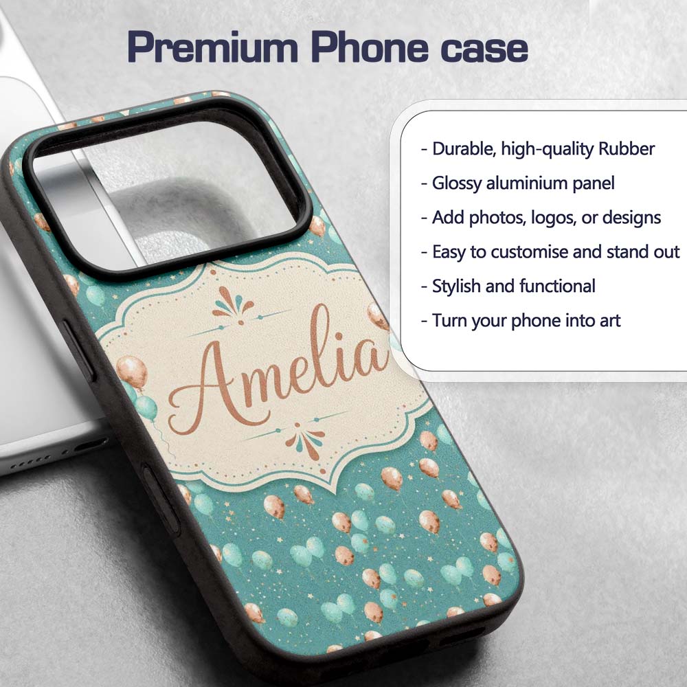 Teal Gold Balloon Starry Seamless Pattern Elegant Custom Name Protective Phone Case Mobile Cover Durable Everyday Smartphone Shock Resistant