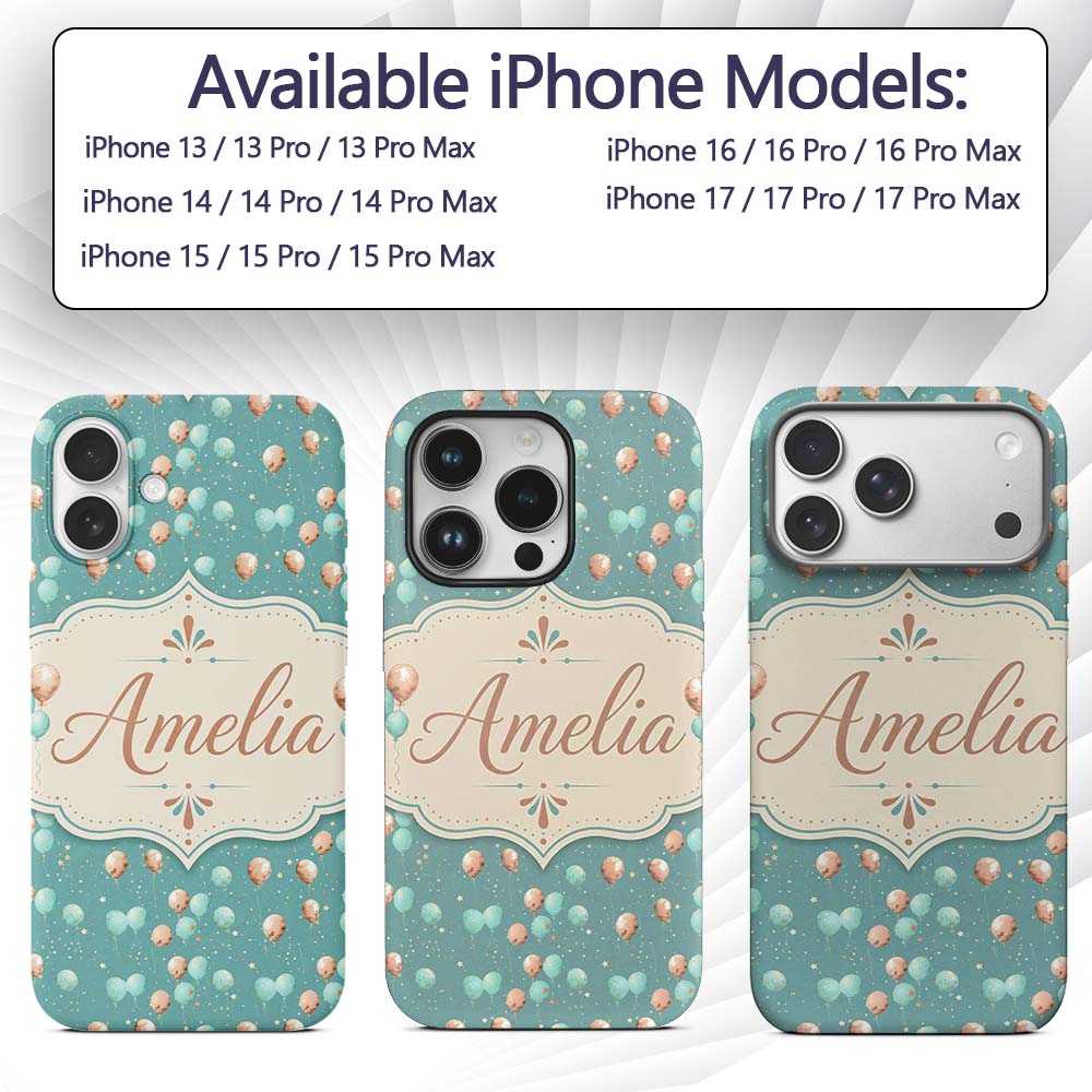 Teal Gold Balloon Starry Seamless Pattern Elegant Custom Name Protective Phone Case Mobile Cover Durable Everyday Smartphone Shock Resistant