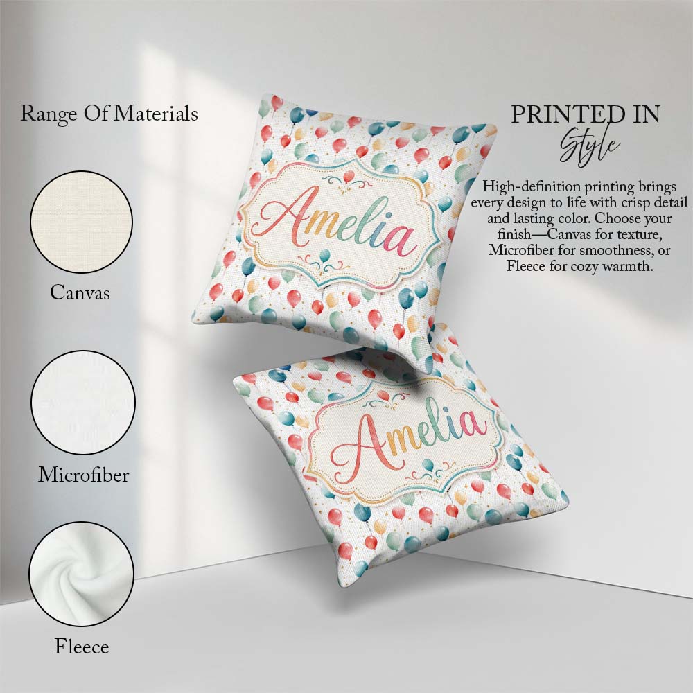 Custom Name Confetti Balloon Party Seamless Pattern Celebration Square Filled Cushion Throw Pillow Sofa Bed Home Decor Zip Washable UK Made