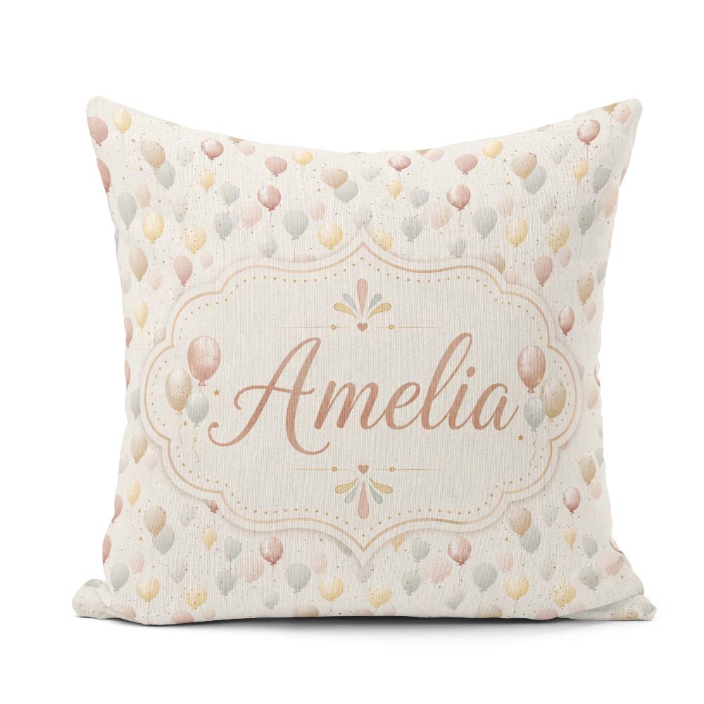 Custom Name Balloon Elegant Seamless Soft Celebration Background Square Filled Cushion Throw Pillow Sofa Bed Home Decor Zip Washable UK Made