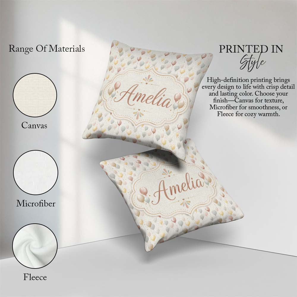 Custom Name Balloon Elegant Seamless Soft Celebration Background Square Filled Cushion Throw Pillow Sofa Bed Home Decor Zip Washable UK Made