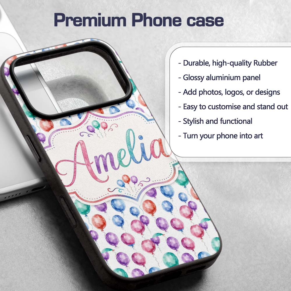 Bright Watercolor Balloons with Blue Purple Tones Custom Name Protective Phone Case Mobile Cover Durable Everyday Smartphone Shock Resistant
