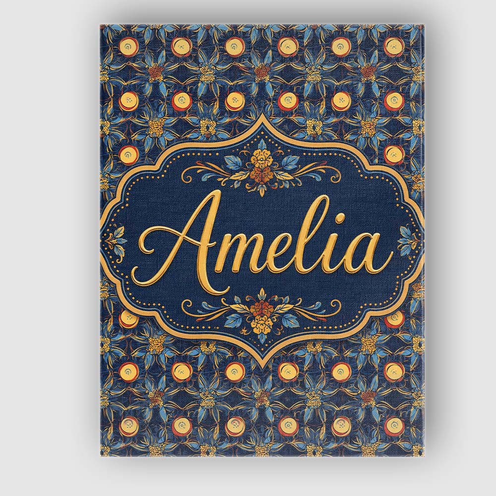 Personalised Name Dark Navy Gold Botanical Custom Unique Gift Idea Elegant Feature Canvas Wall Art Print Decor Picture Ready to Hang