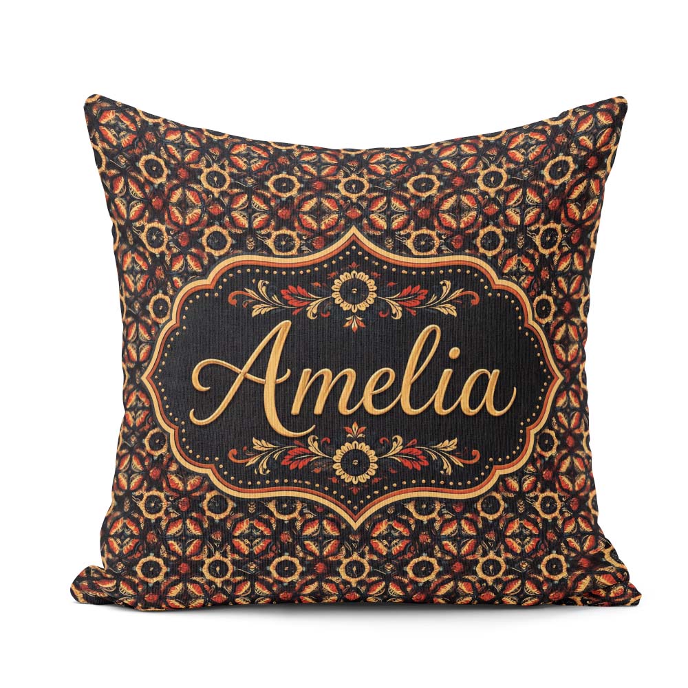 Custom Name Rich Red Black Ornamental Tile Seamless Pattern Name Square Filled Cushion Throw Pillow Sofa Bed Home Decor Zip Washable UK Made