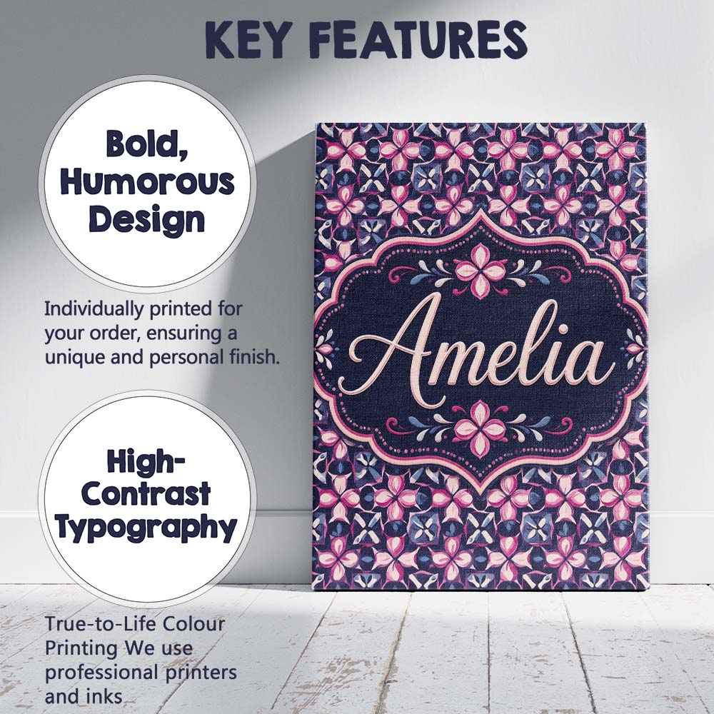 Personalised Name Geometric Pink Purple Custom Modern Room Accent Elegant Feature Canvas Wall Art Print Decor Picture Ready to Hang