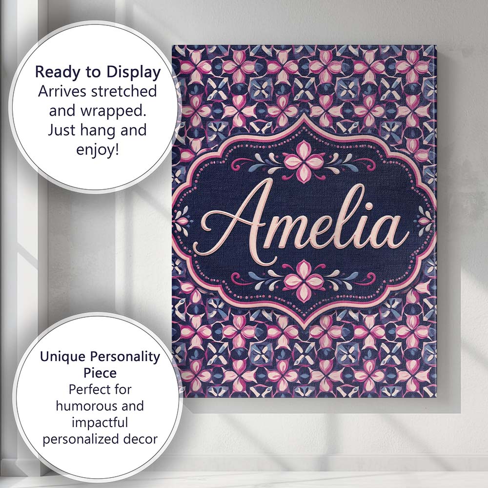 Personalised Name Geometric Pink Purple Custom Modern Room Accent Elegant Feature Canvas Wall Art Print Decor Picture Ready to Hang