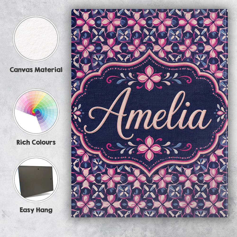 Personalised Name Geometric Pink Purple Custom Modern Room Accent Elegant Feature Canvas Wall Art Print Decor Picture Ready to Hang