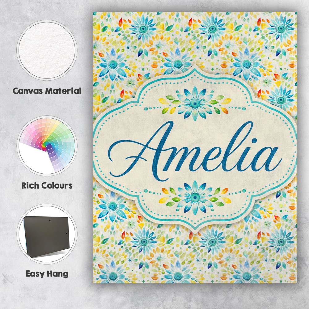 Personalised Name Bright Blue Yellow Custom Premium Decorative Design Modern Room Accent Canvas Wall Art Print Decor Picture Ready to Hang