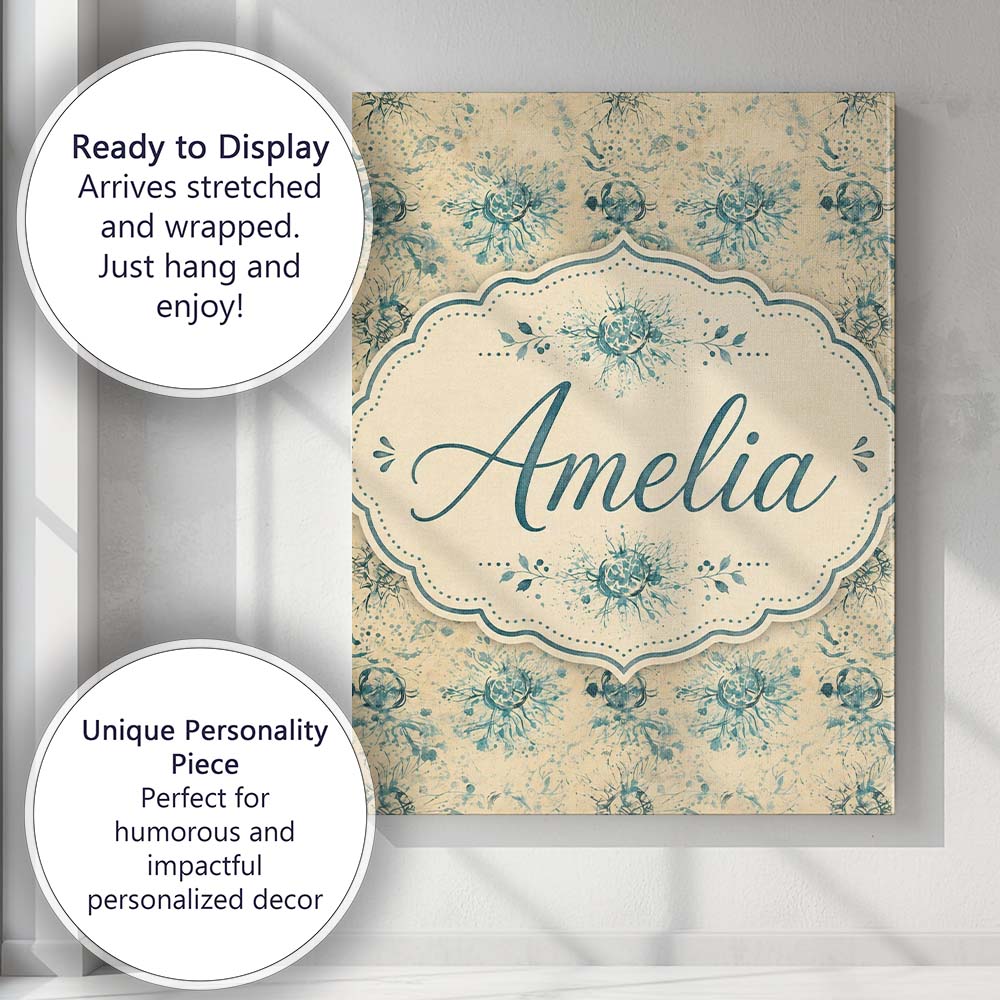 Personalised Name Abstract Botanical Ink Custom Unique Gift Idea Elegant Feature Canvas Wall Art Print Decor Picture Ready to Hang