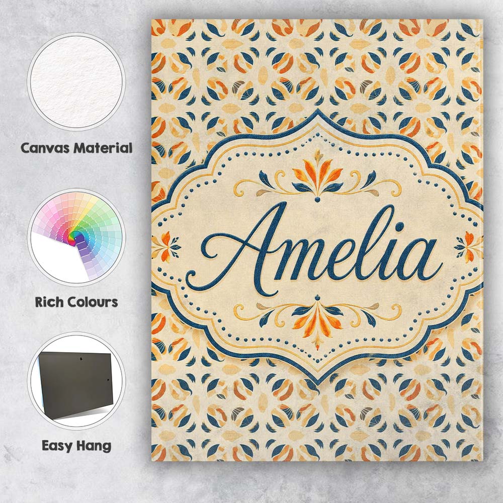 Personalised Name Modern Organic Leaf and Custom Unique Gift Idea Elegant Feature Canvas Wall Art Print Decor Picture Ready to Hang