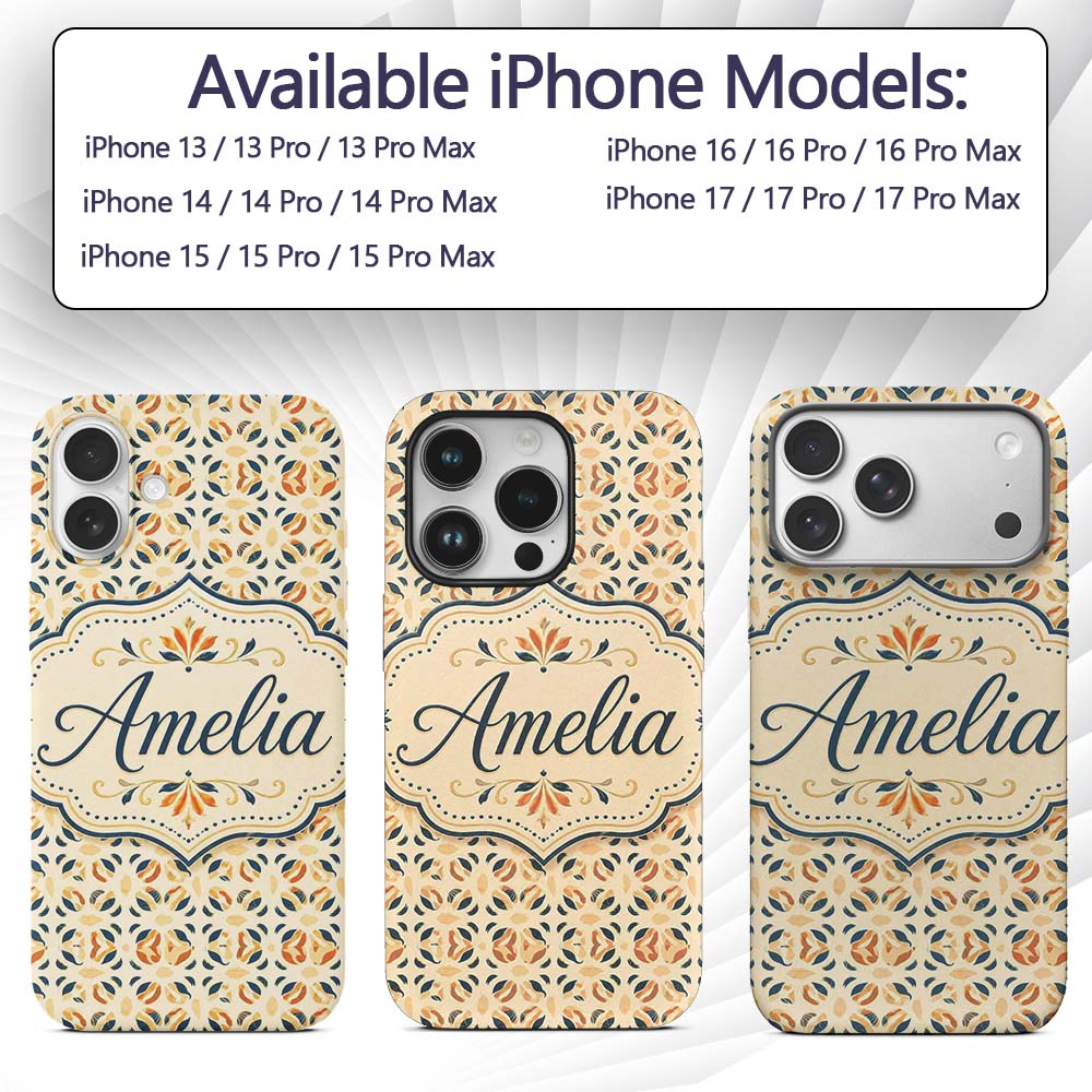 Modern Organic Leaf and Petal Pattern in Warm Custom Name Protective Phone Case Mobile Cover Durable Everyday Smartphone Shock Resistant