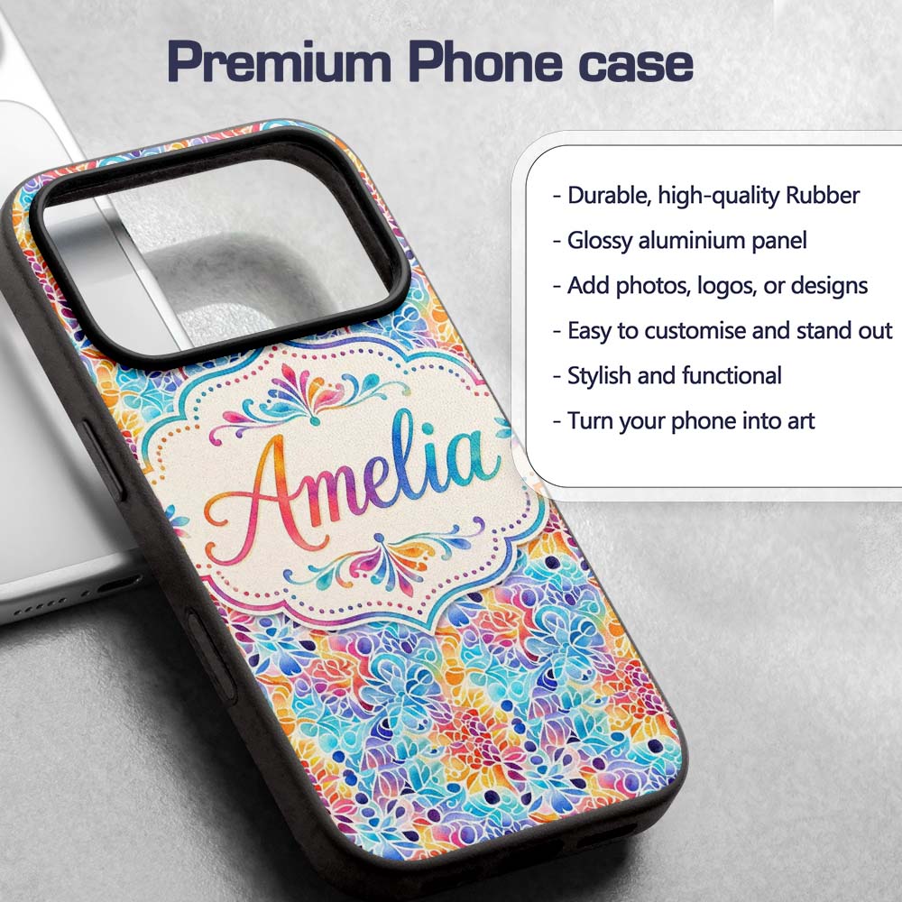 Vibrant Rainbow Floral Abstract Pattern with Bold Custom Name Protective Phone Case Mobile Cover Durable Everyday Smartphone Shock Resistant